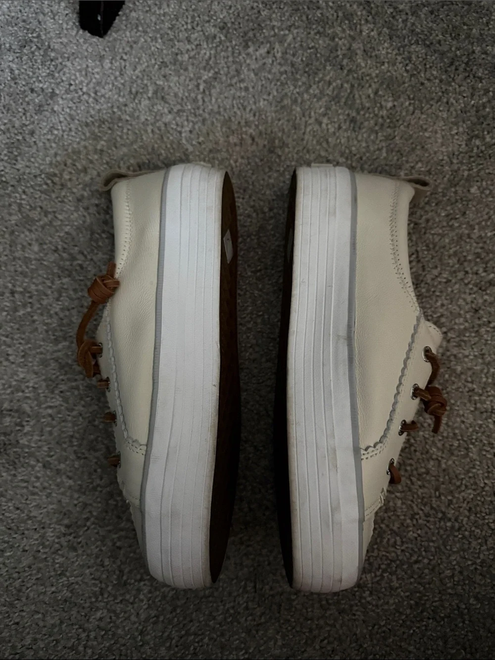 Sperry Cream Leather Platform Sneaker with Brown Laces